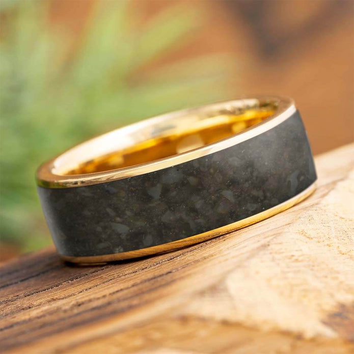 Yellow Gold Ring with Dinosaur Bone Inlay