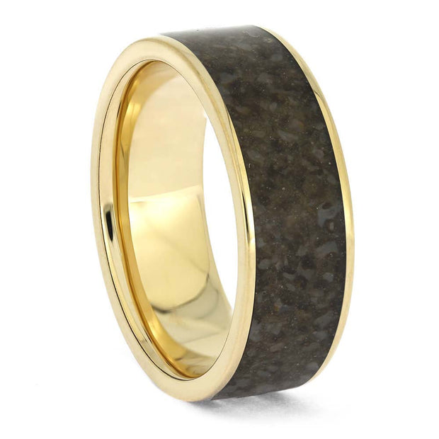 Men's Fossil Wedding Band with Yellow Gold