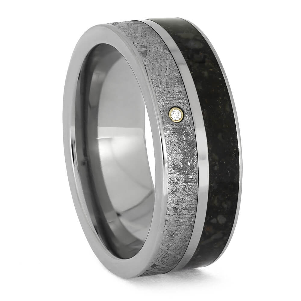 Meteorite and Dinosaur Bone Wedding Band