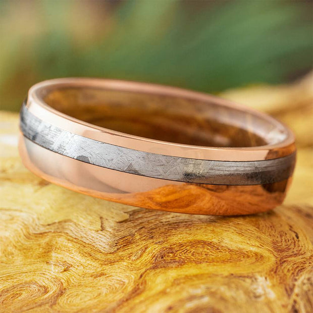 Meteorite and Whiskey Oak Wedding Band