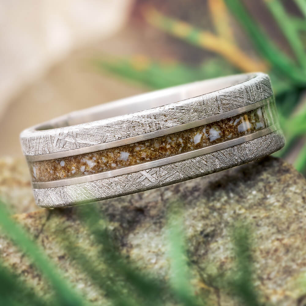 Dinosaur Bone and Meteorite Wedding Band