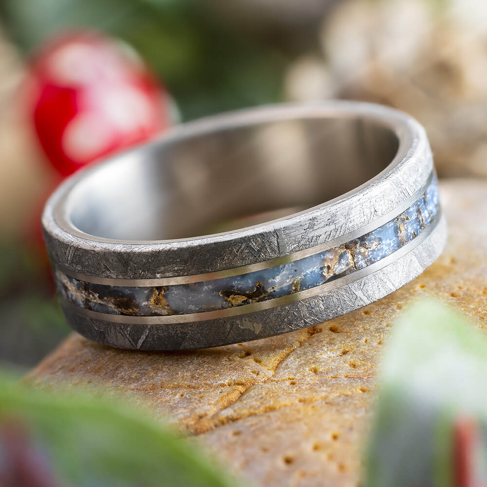 Meteorite and Fossil Wedding Band