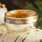 Unique White Gold and Whiskey Oak Wedding Band for Men