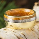 Deer Antler and Whiskey Barrel Wedding Band for Men