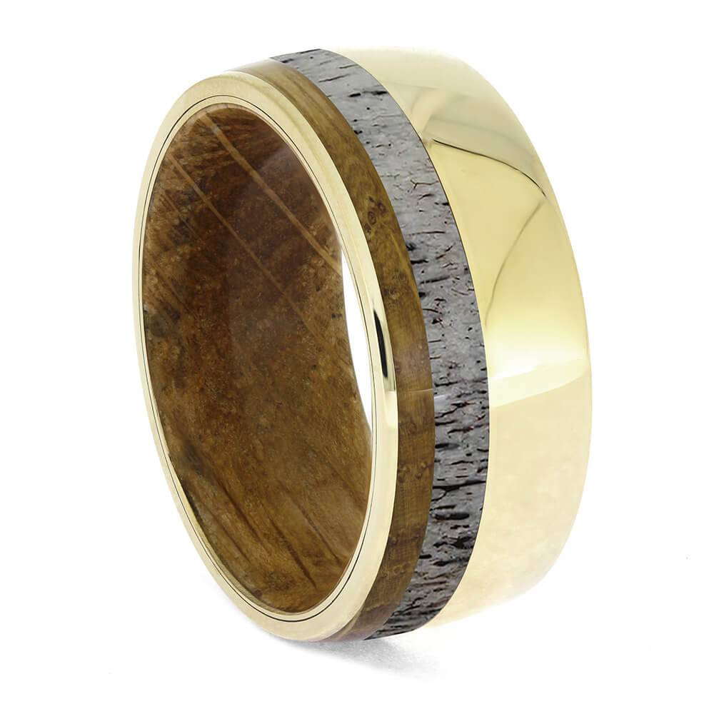 Men's Ring with Whiskey Barrel Oak and Antler