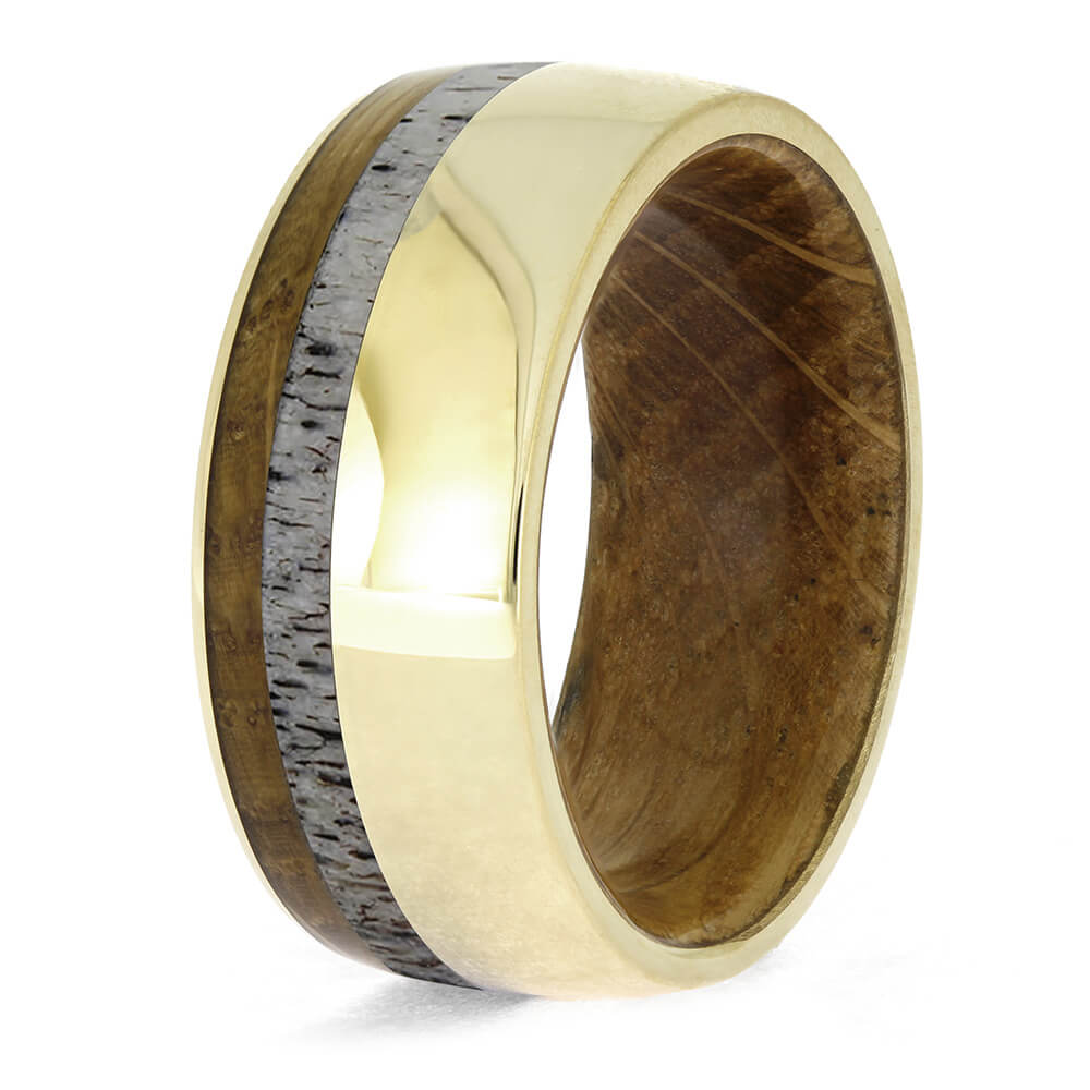 Whiskey Barrel Oak Wood and Deer Antler Ring