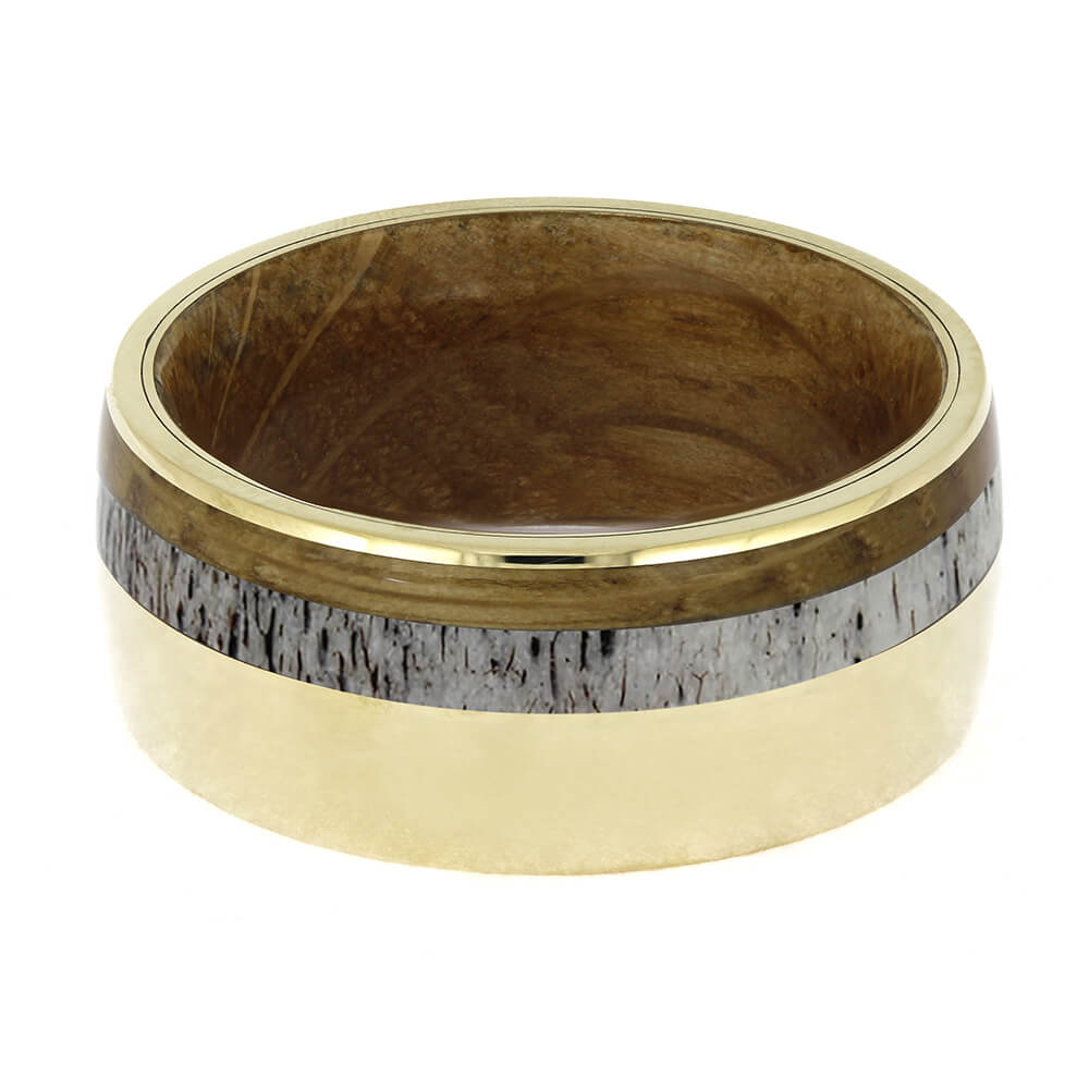 Unique Wedding Band with Deer Antler Inlay