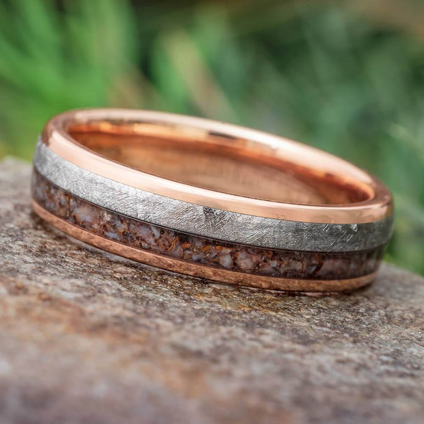 Dinosaur Bone and Meteorite in Rose Gold