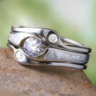 Ring Guard Bridal Set with Meteorite and Moissanite