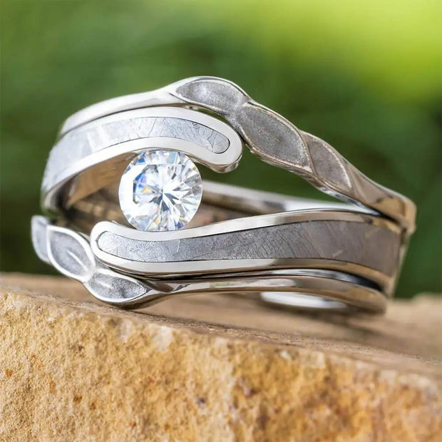 Nature Inspired Bridal Set with Meteorite