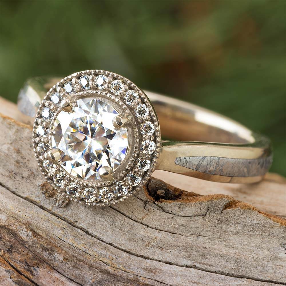 Meteorite Halo Engagement Ring
