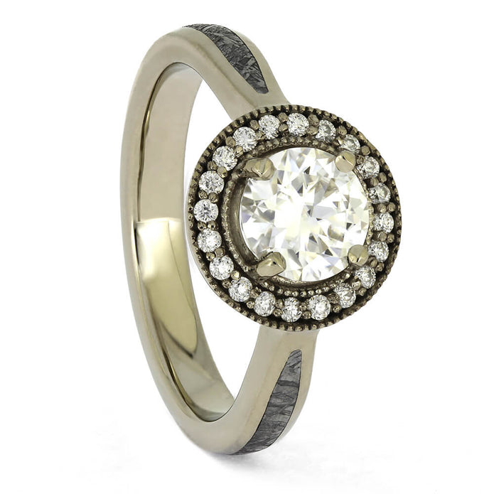 Halo Engagement Ring with Meteorite