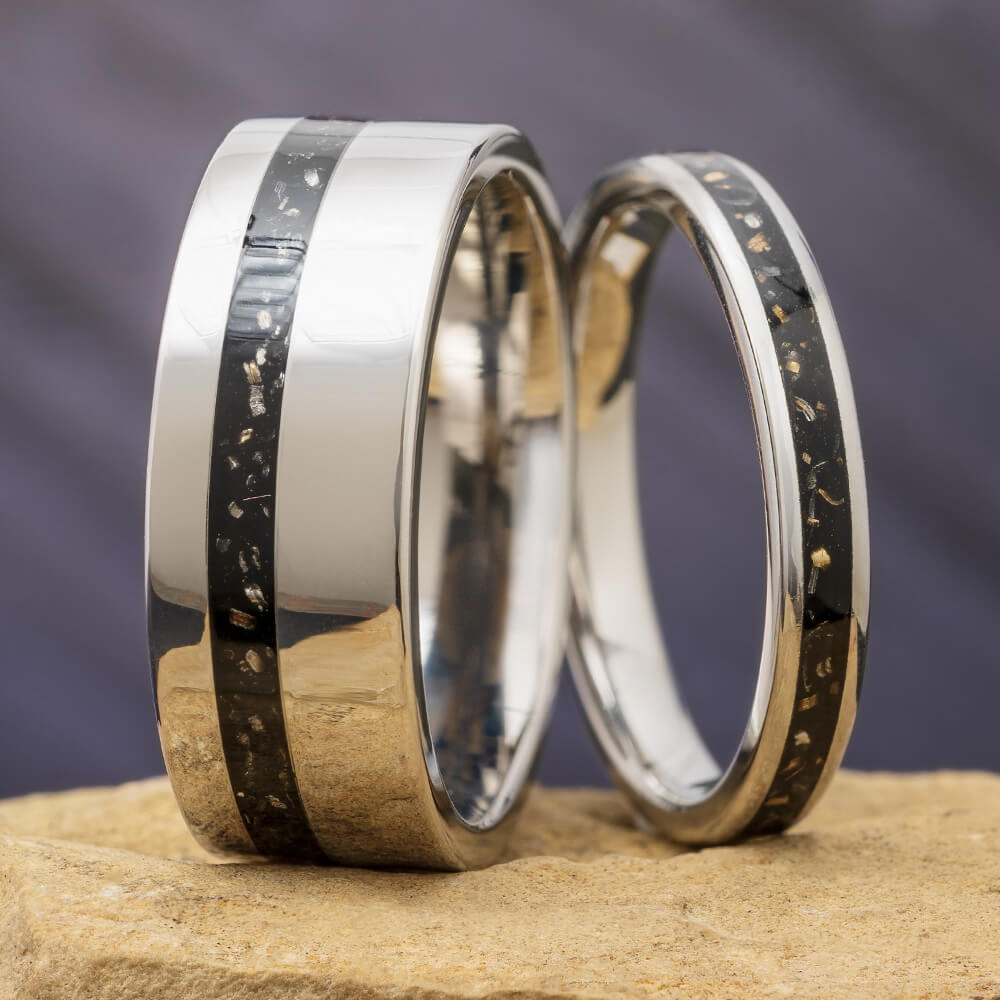 Black Meteorite Stardust Wedding Rings