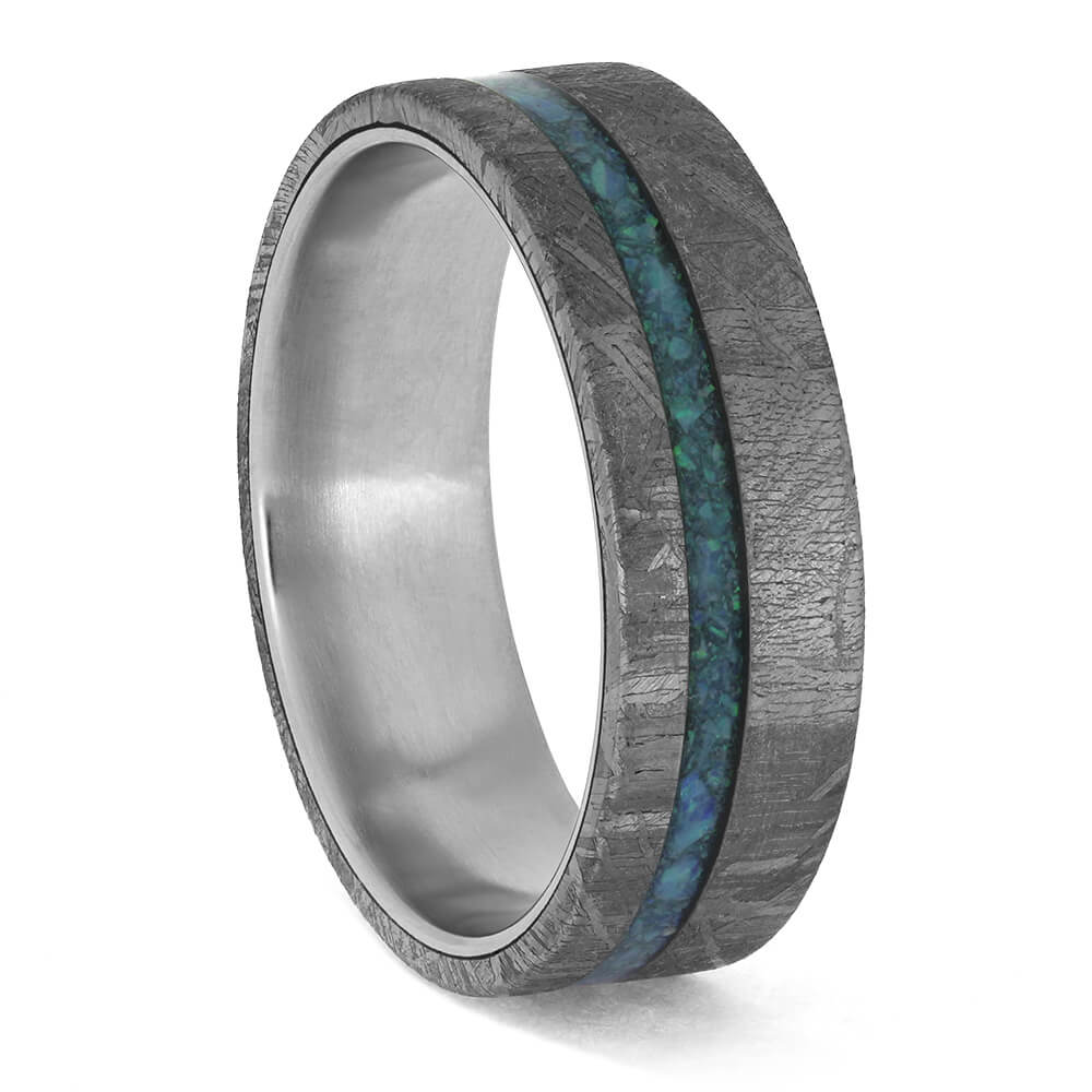 Meteorite and Opal Wedding Band