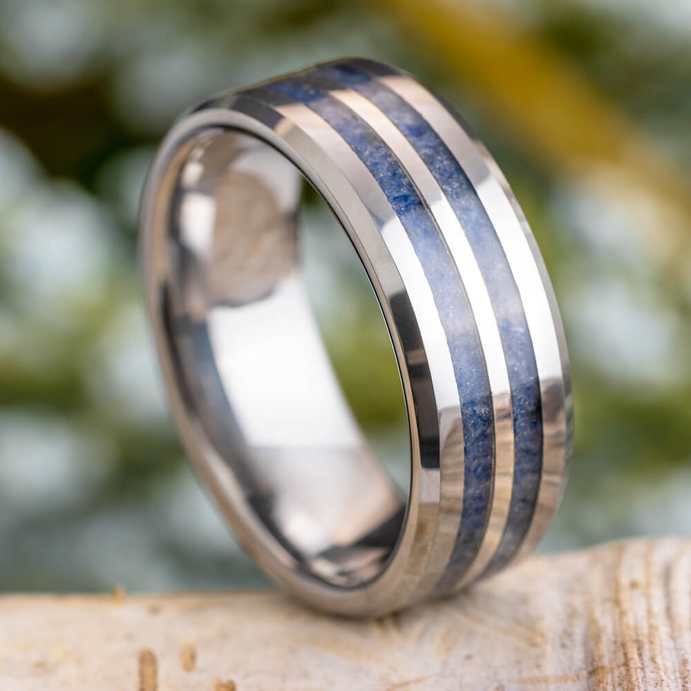 Tungsten Wedding Band for Men with Sapphire Inlay