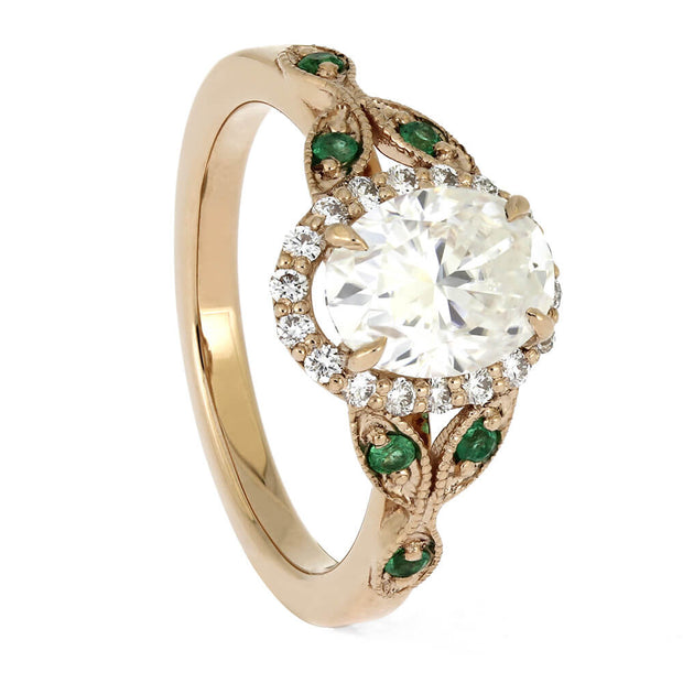 Halo Engagement Ring with Emeralds