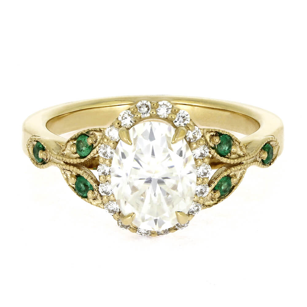 Custom Emerald and Halo Engagement Ring