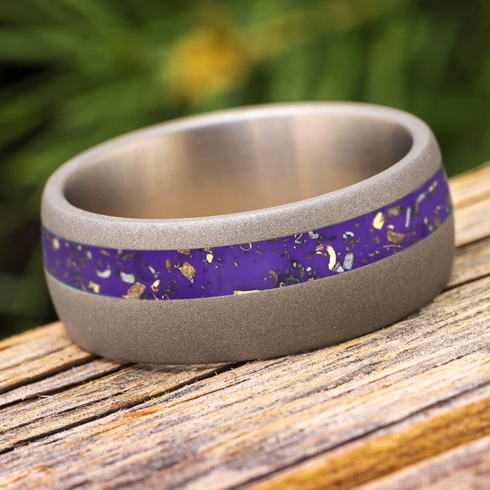Purple Stardust Wedding Band in Sandblasted Titanium | Jewelry by Johan
