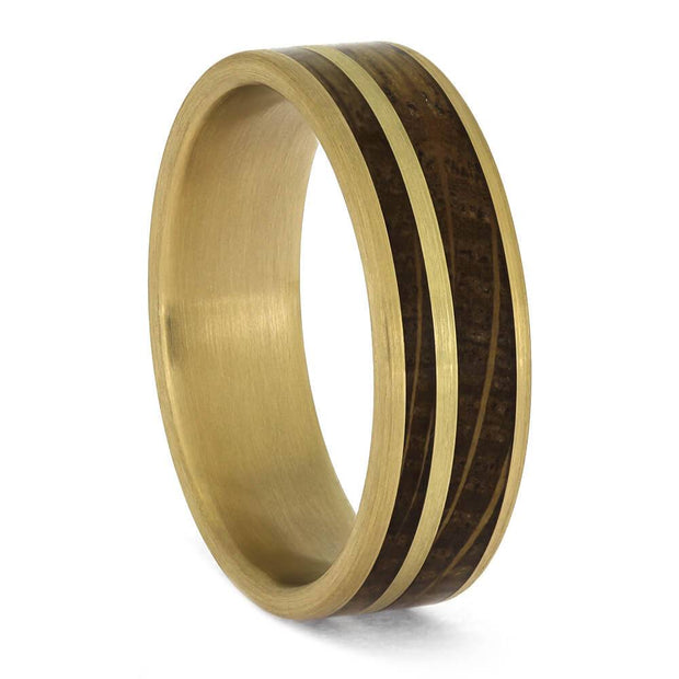 Whiskey Barrel Oak Wood Wedding Band in Brushed Gold