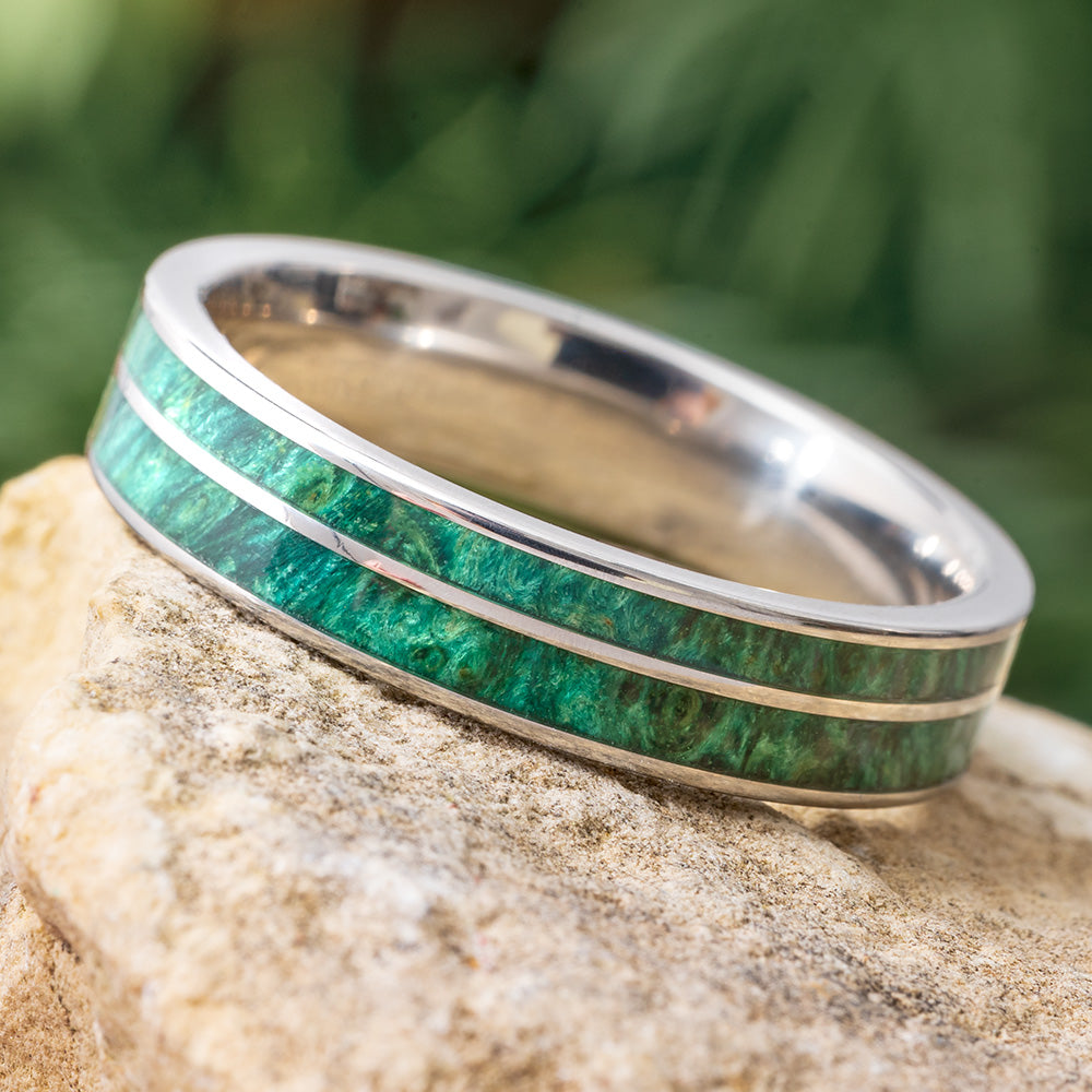 Green Wood Ring in Titanium