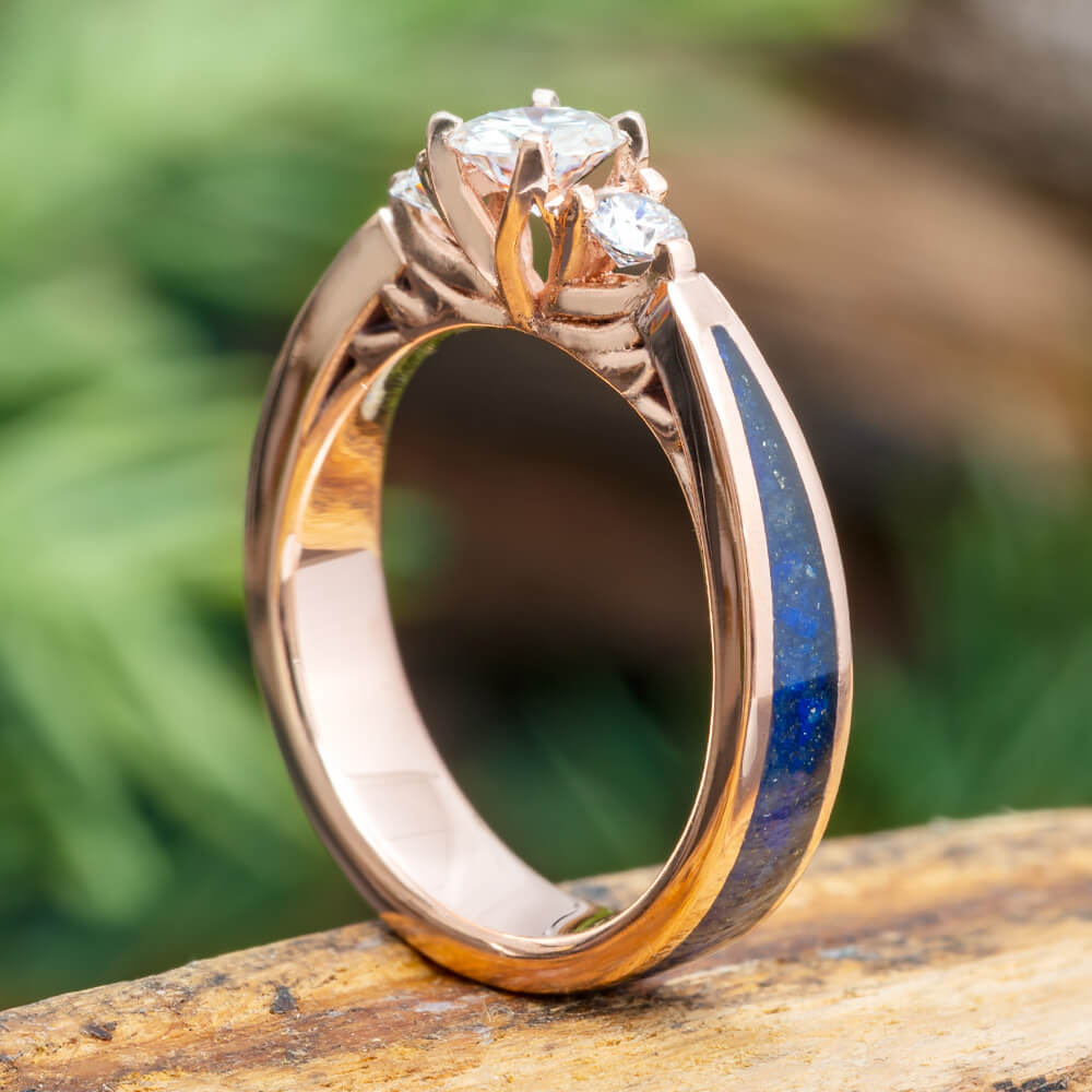 Blue Lapis Lazuli Engagement Ring in Rose Gold