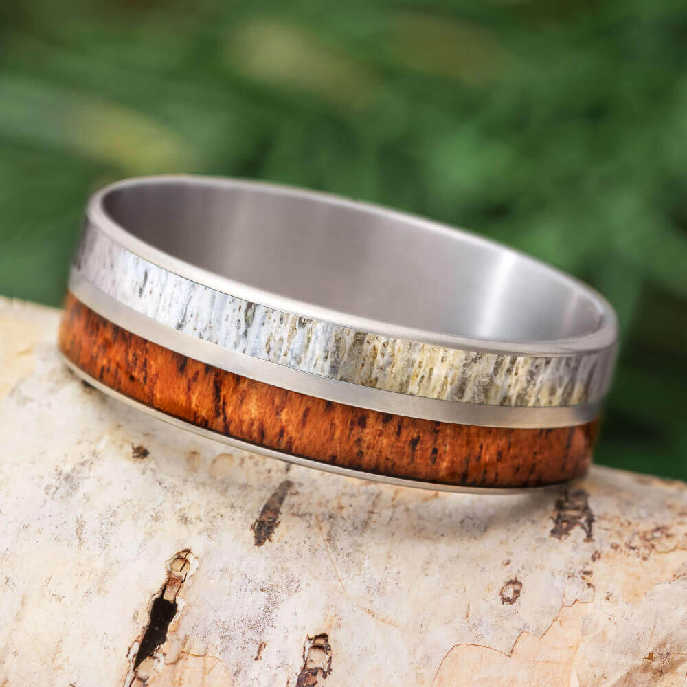 Custom Men's Ring With Antler & Buckeye Burl | Jewelry by Johan