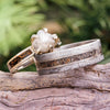 Meteorite and Dinosaur Bone Wedding Ring Set