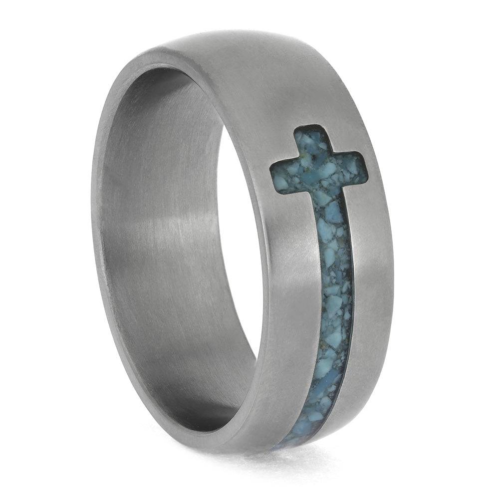 Natural Turquoise Wedding Band with Cross Inlay