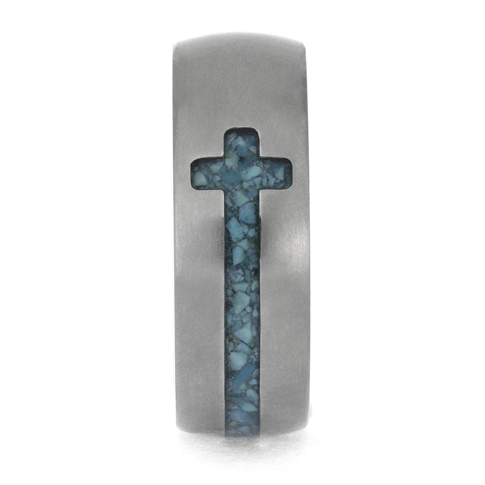 Cross Ring with Turquoise Inlay