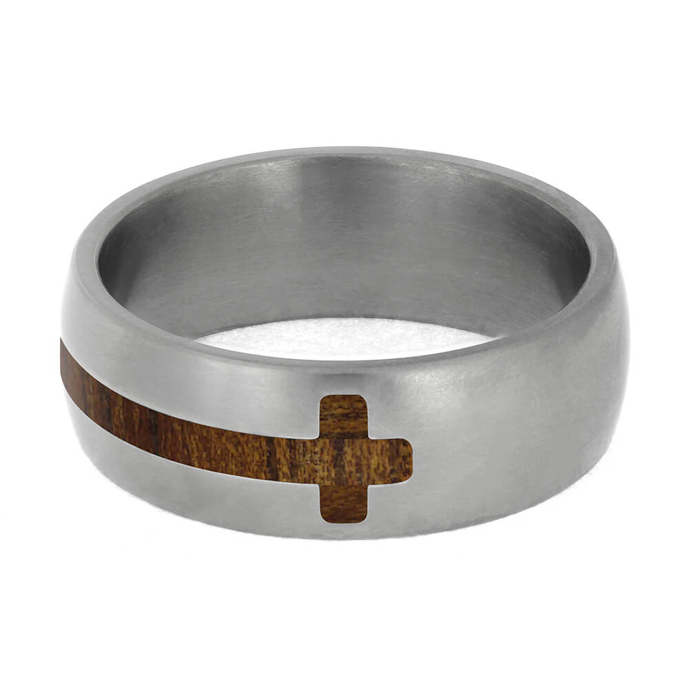 Cross Wedding Band with Koa Wood