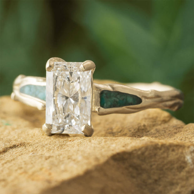 Moissanite and Turquoise Engagement Ring