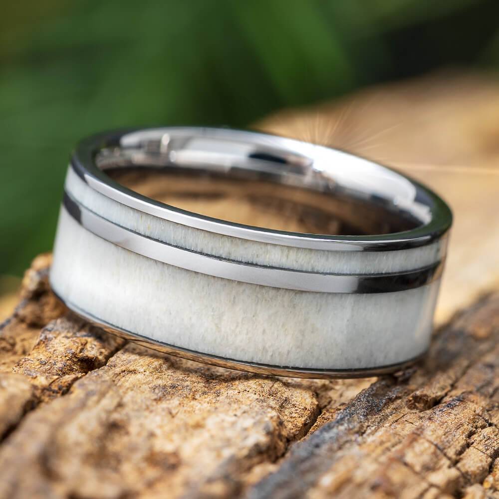 Stainless Steel With Antler Inlay 2024 Men's Band