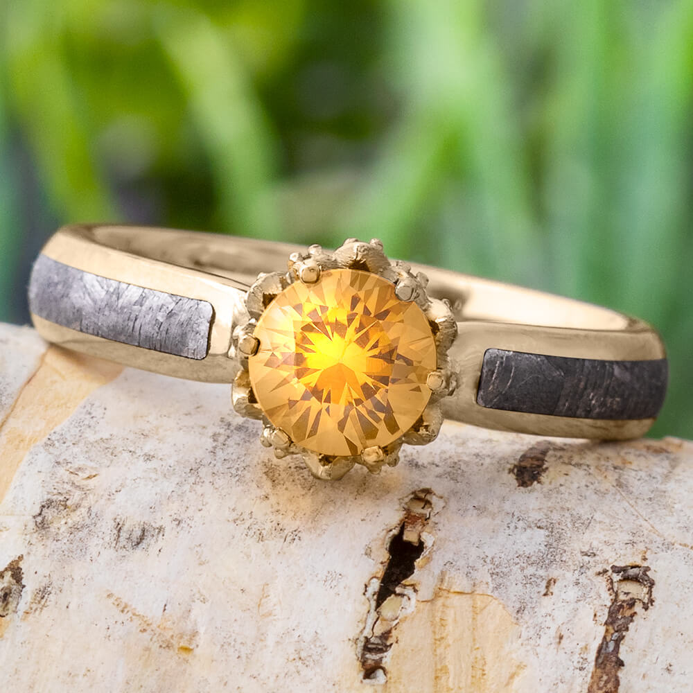 Lotus Engagement Ring with Yellow Sapphire