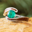 Emerald and Wood Engagement Ring