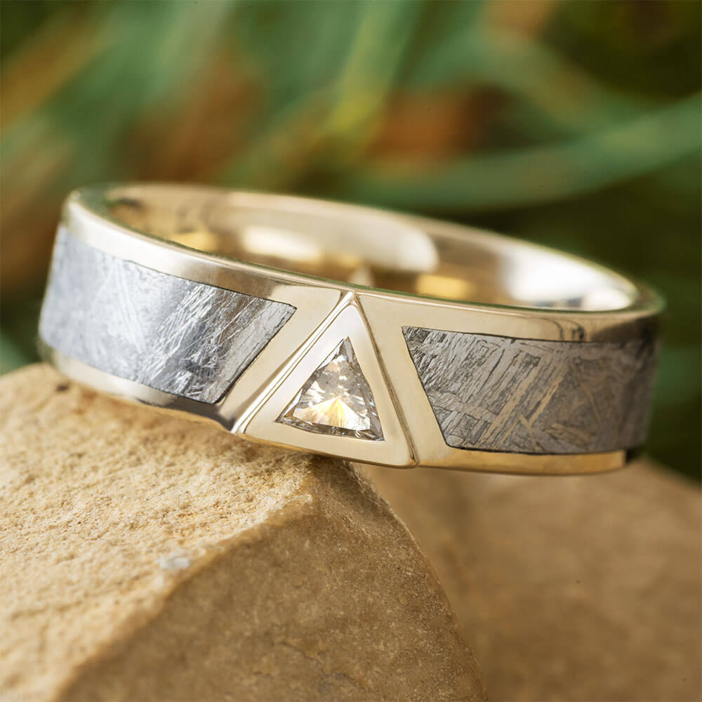 Meteorite Diamond Wedding Band Unique and Elegant Jewelry By