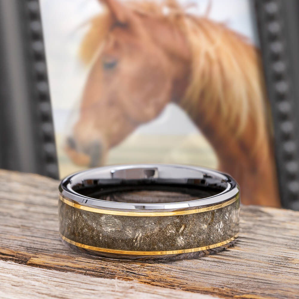 Tungsten and Gold Horse Memorial Ring