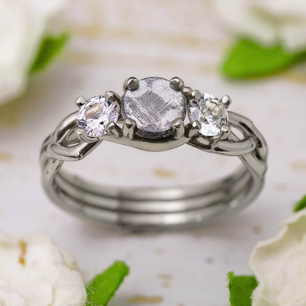 Meteorite and Moissanite Engagement Ring