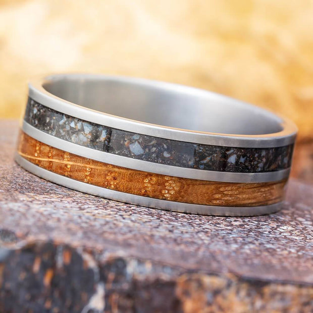 Dinosaur Bone and Whiskey Barrel Ring for Men