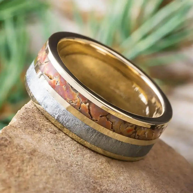 Meteorite and Dinosaur Bone Wedding Band