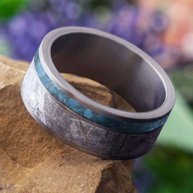Unique Turquoise and Meteorite Wedding Band