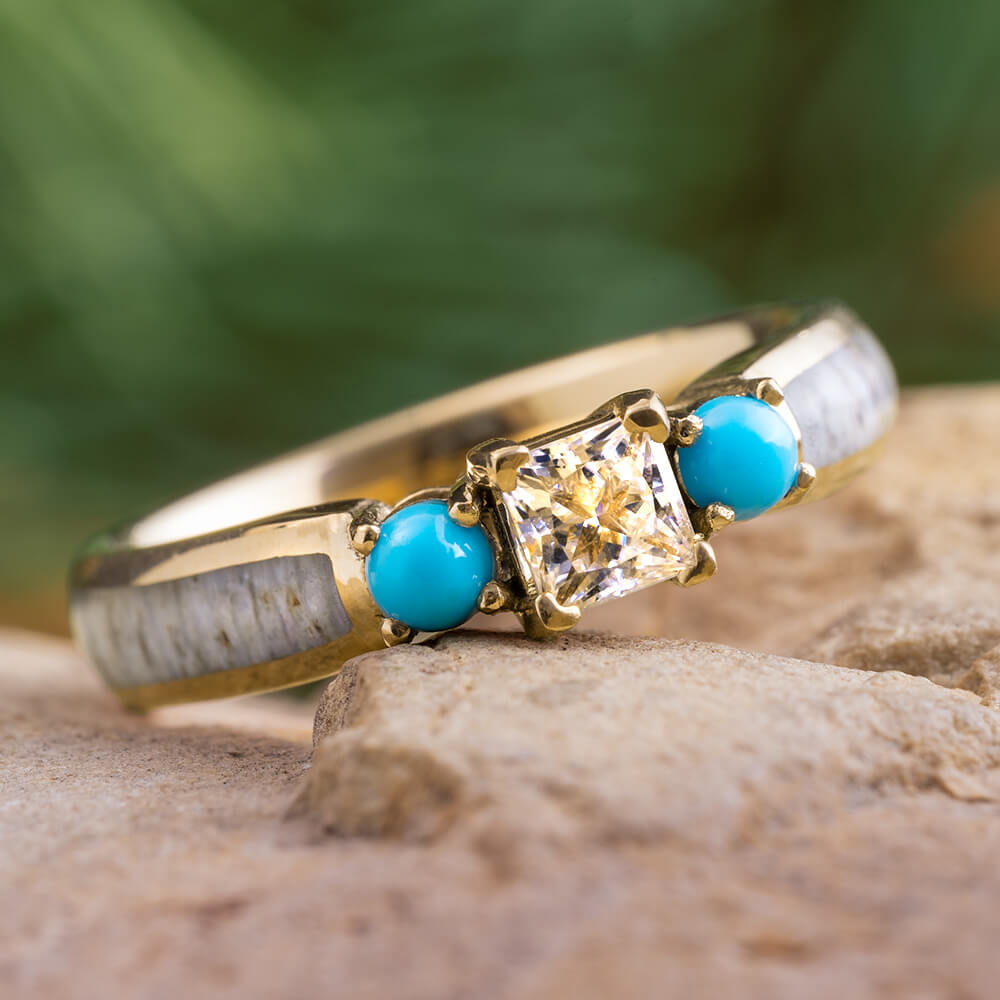 Yellow Gold Engagement Ring with Antler