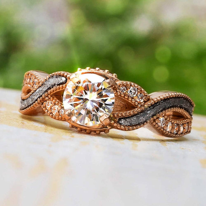 Rose Gold Engagement Ring Meteorite and Diamond Twist Jewelry
