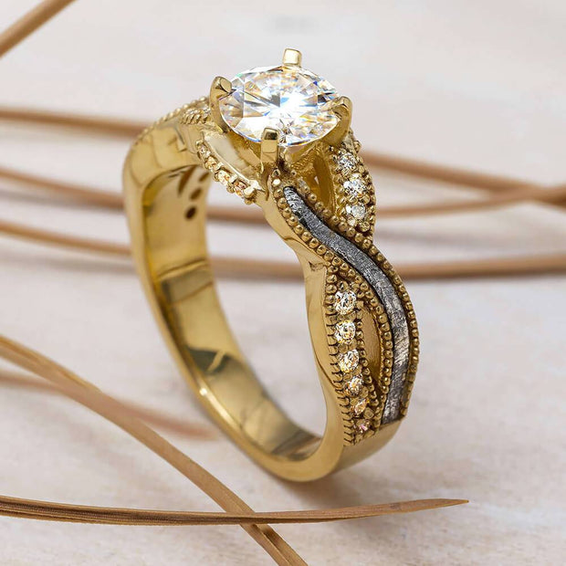 Gold Engagement Ring with Meteorite