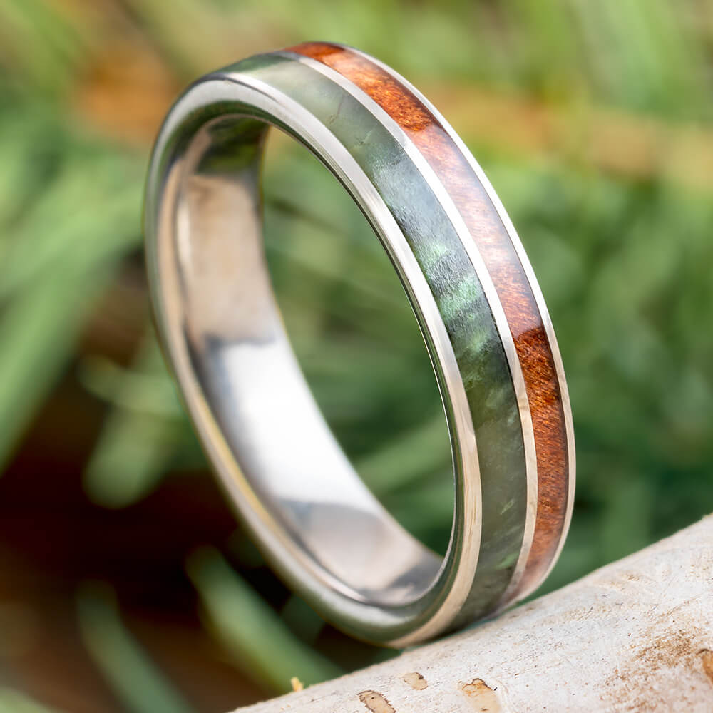Wood and Jade Wedding Band for Women