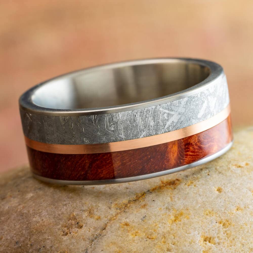 Meteorite and Amboyna Wood Wedding Band