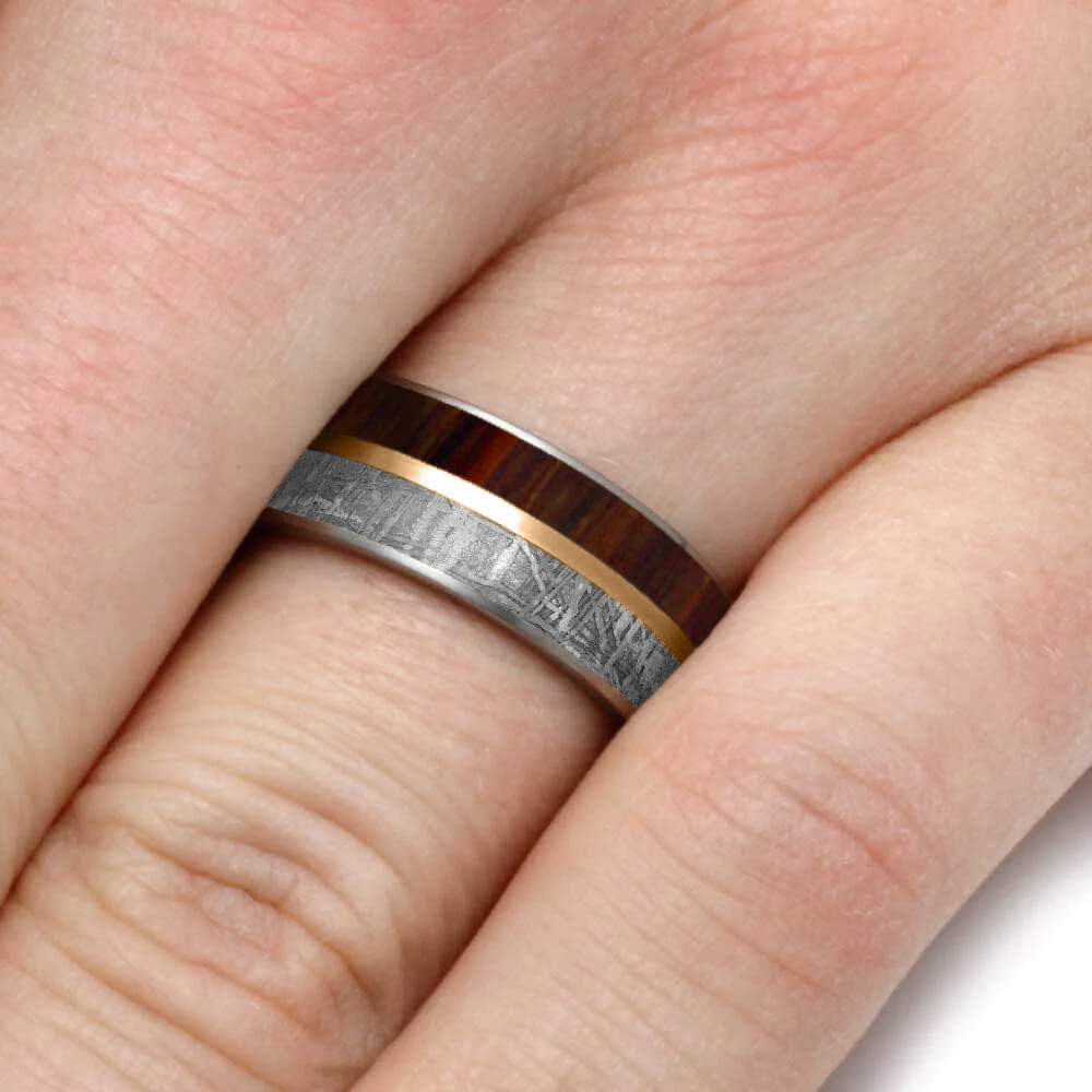 Rose Gold and Meteorite Ring for Men
