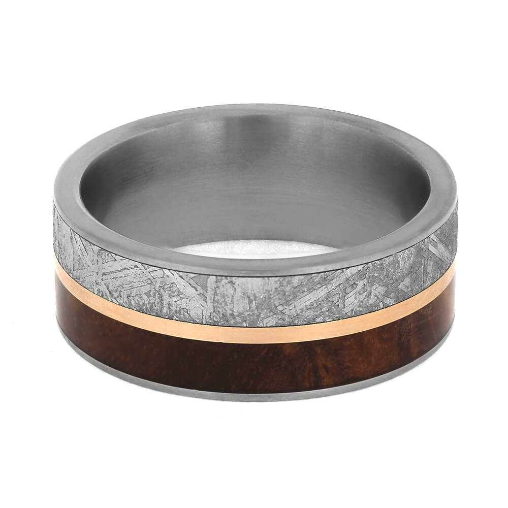 Men's Meteorite Ring with Rose Gold