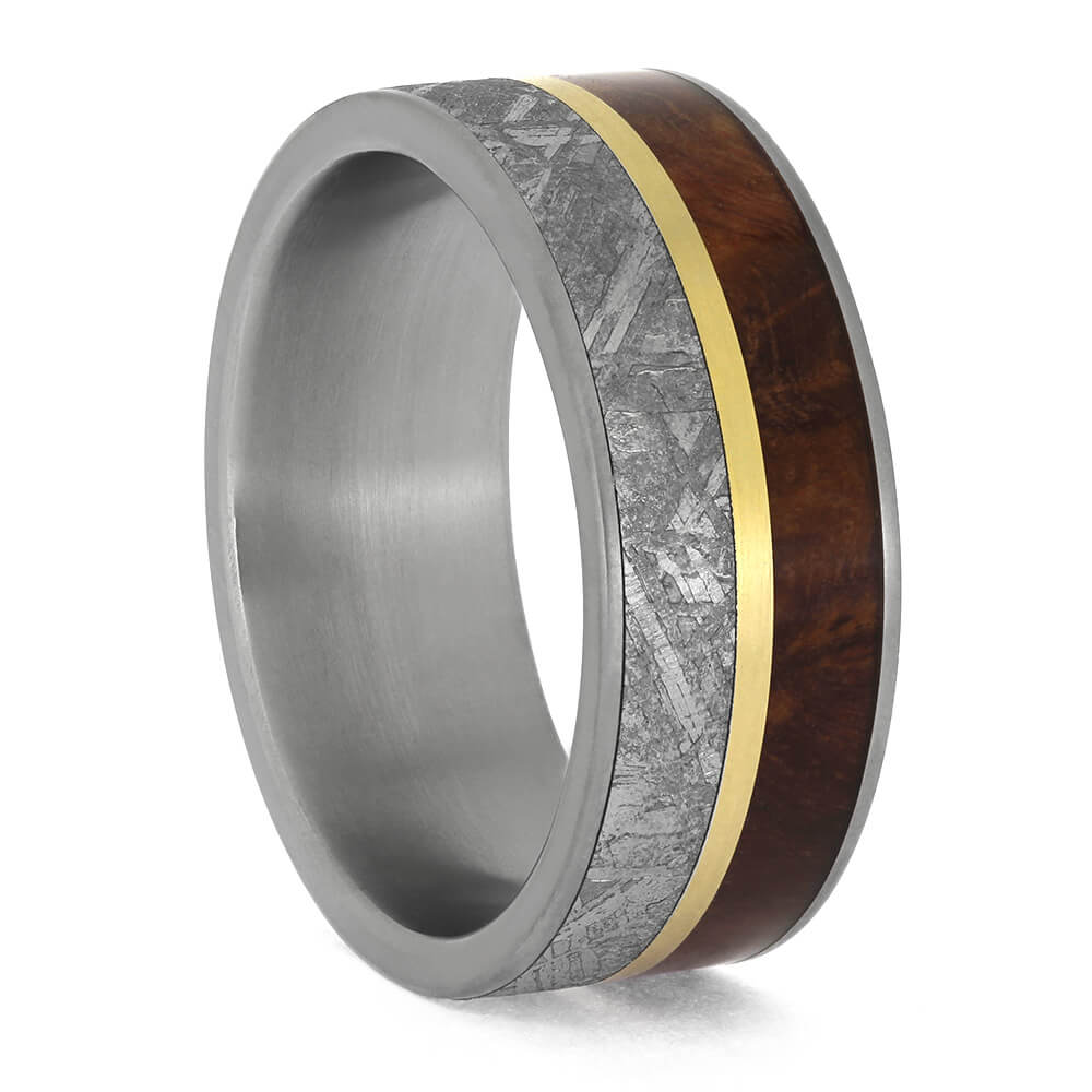 Meteorite and Exotic Wood Wedding Band