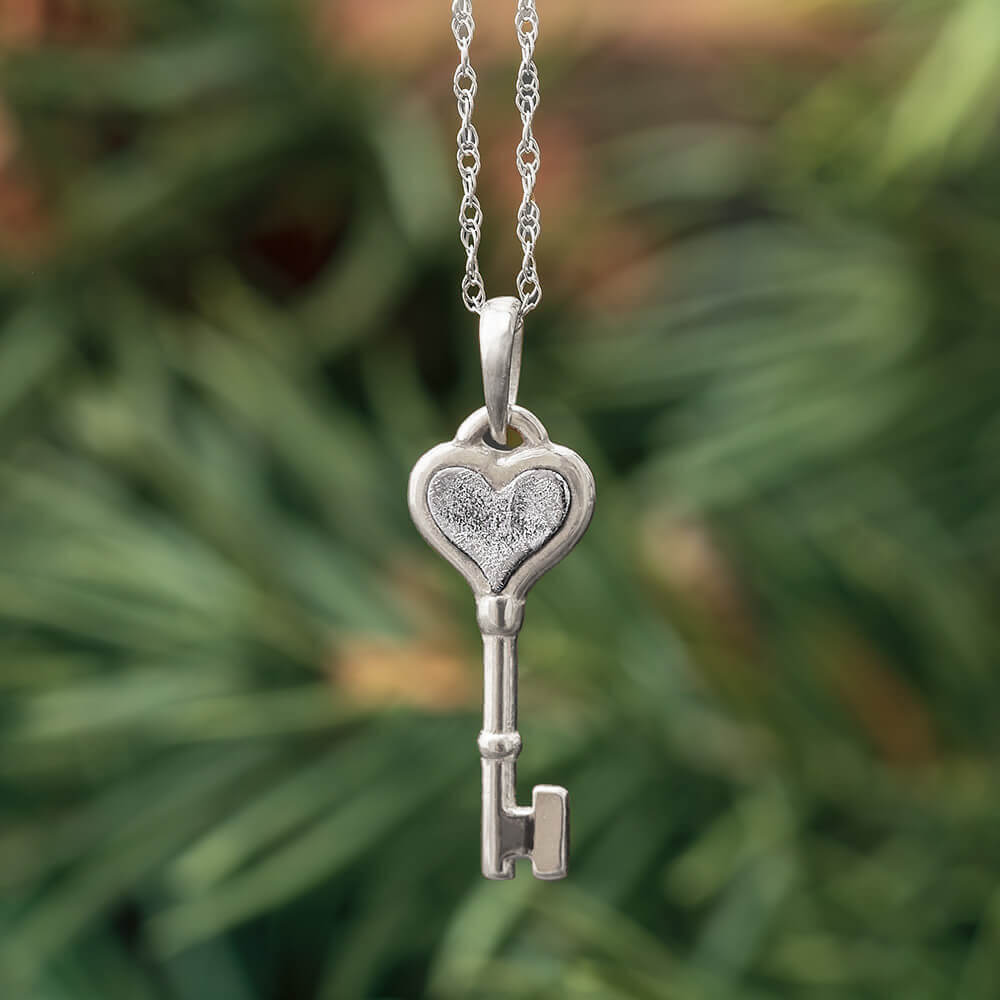 Silver Heart Key Necklace with Meteorite