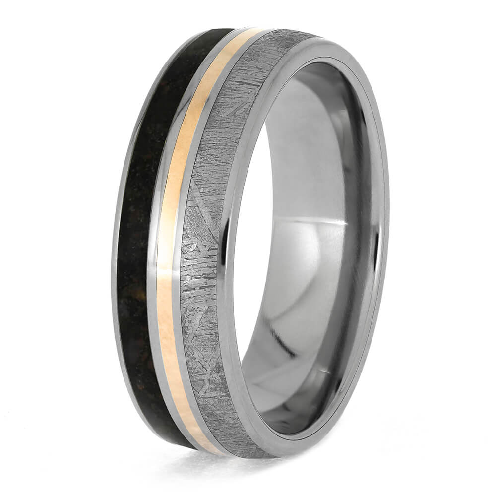 Dinosaur Bone Wedding Band with Rose Gold Pinstripe